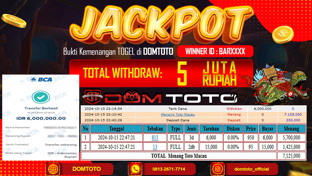 JACKPOT TOGEL TOTO MACAU 15 OKTOBER 2024
